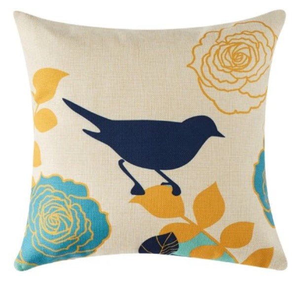 Golden Azure Cushion Covers Sitting Bird