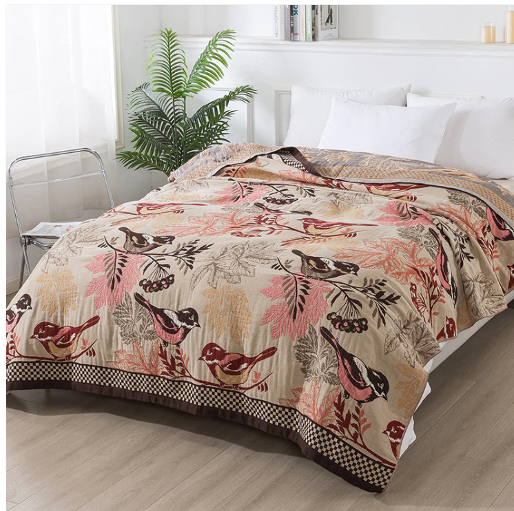 Cotton Throw Blanket - Chickadee Design