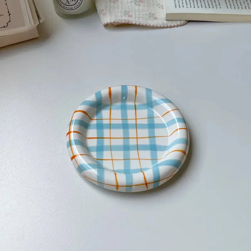 Gridline Ceramic Plates Small Blue