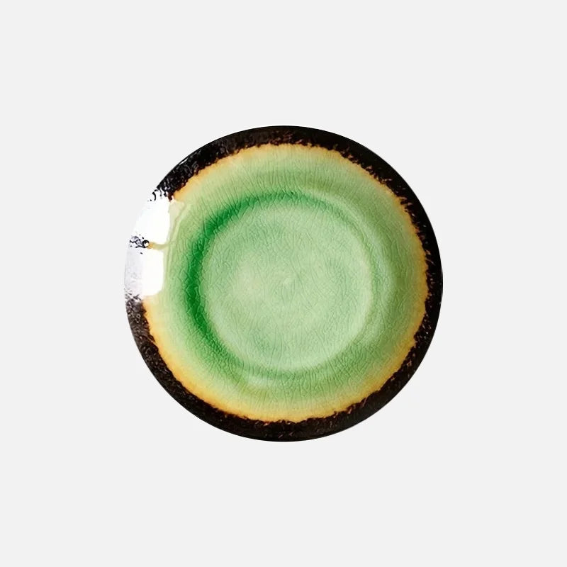 Lava Glaze Ceramic Dinner Plate Green Large
