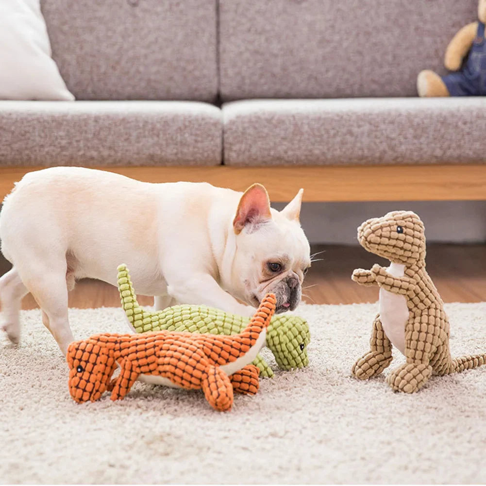 Plush Dinosaur Squeaky Dog Toy – Soft Chew Toy for Small & Medium Dogs