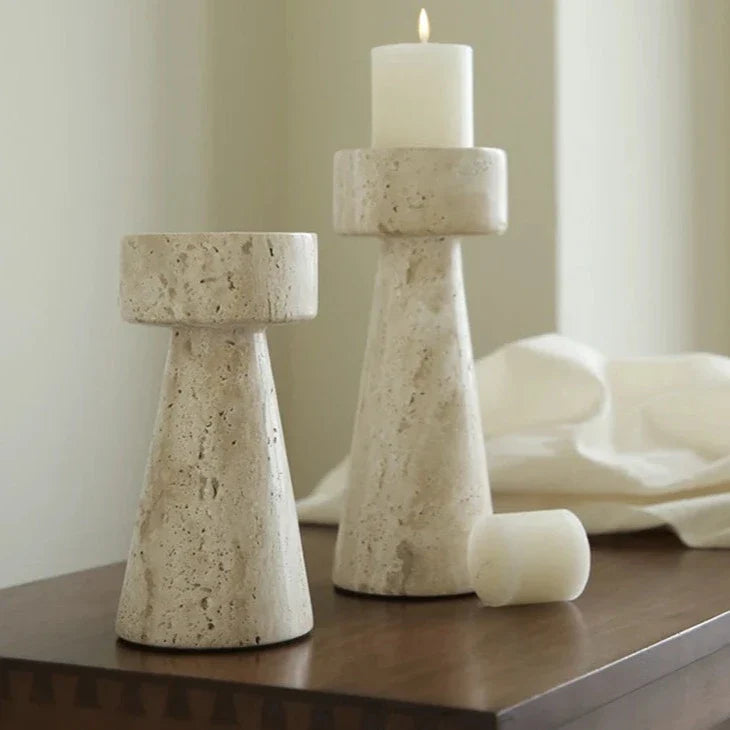 Faux Travertine Stone Candle Holder