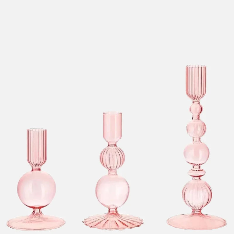Amora Glow Glass Candle Holder Set Pink
