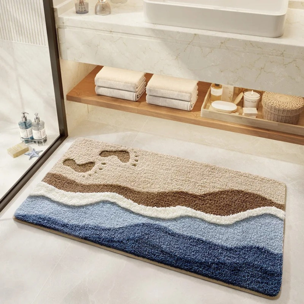 Seaside Footprint Pattern Bath Mat Coastal Steps