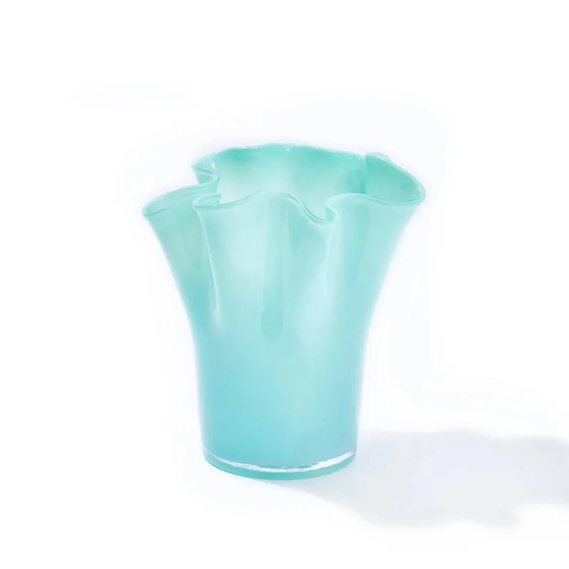 Taffy Wave Glass Flower Vase Plain Blue