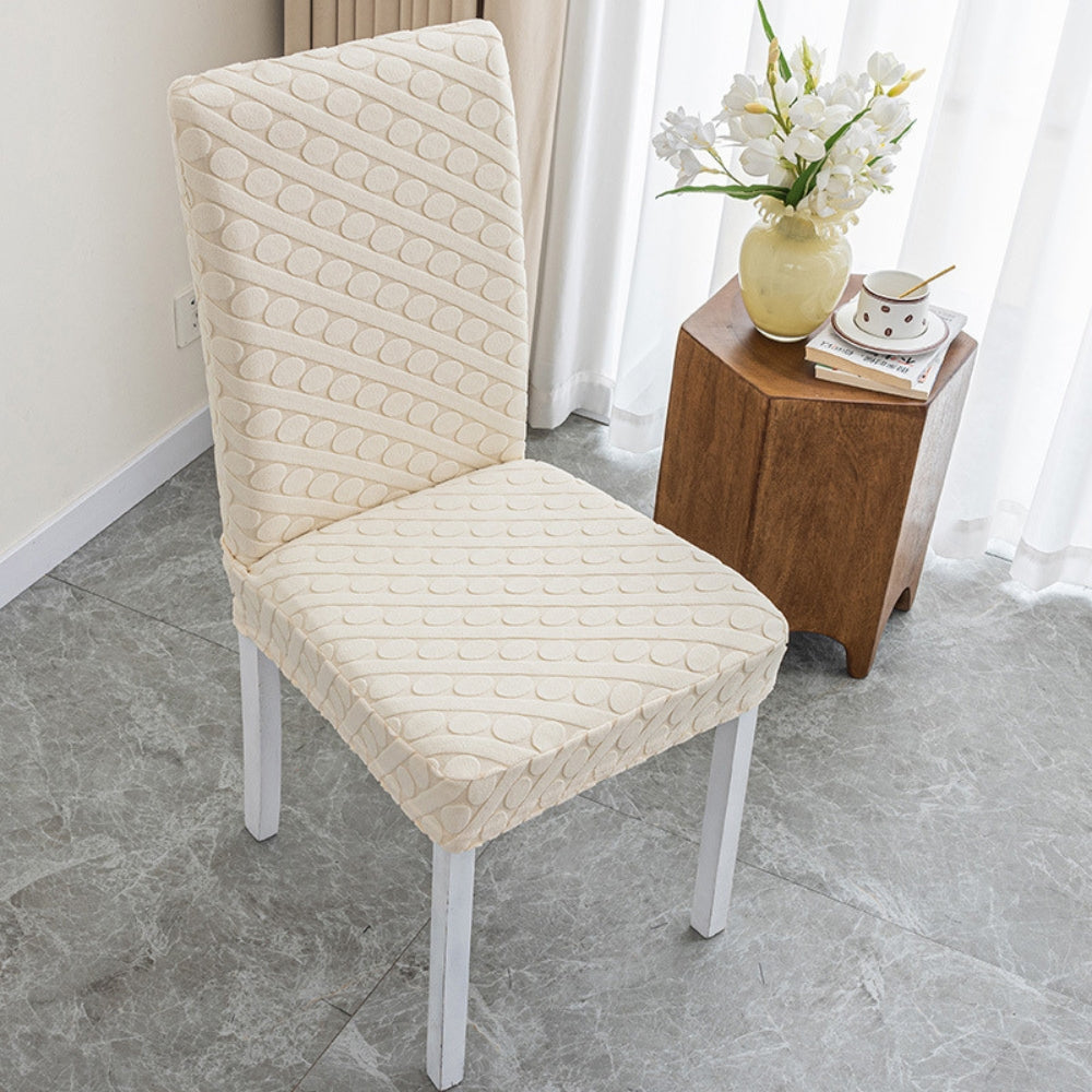Seraphine Embossed Oval Knitting Dining Chair Cover Without Ruffles Cream Beige