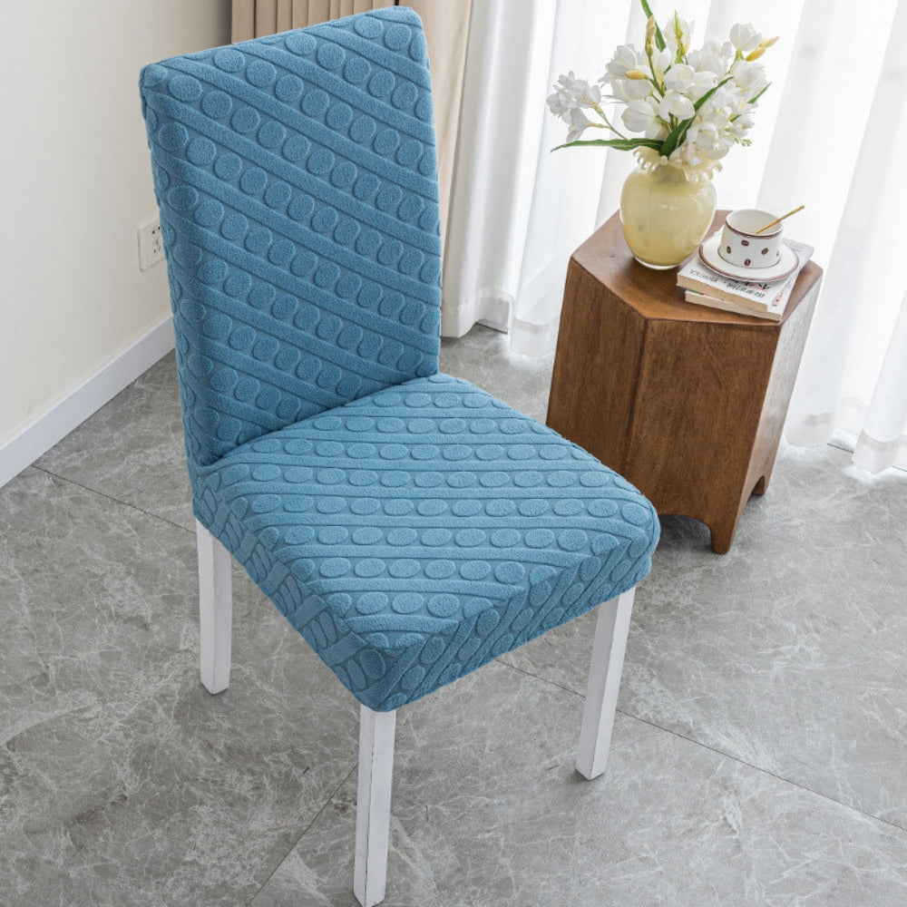Seraphine Embossed Oval Knitting Dining Chair Cover Without Ruffles Sky Blue