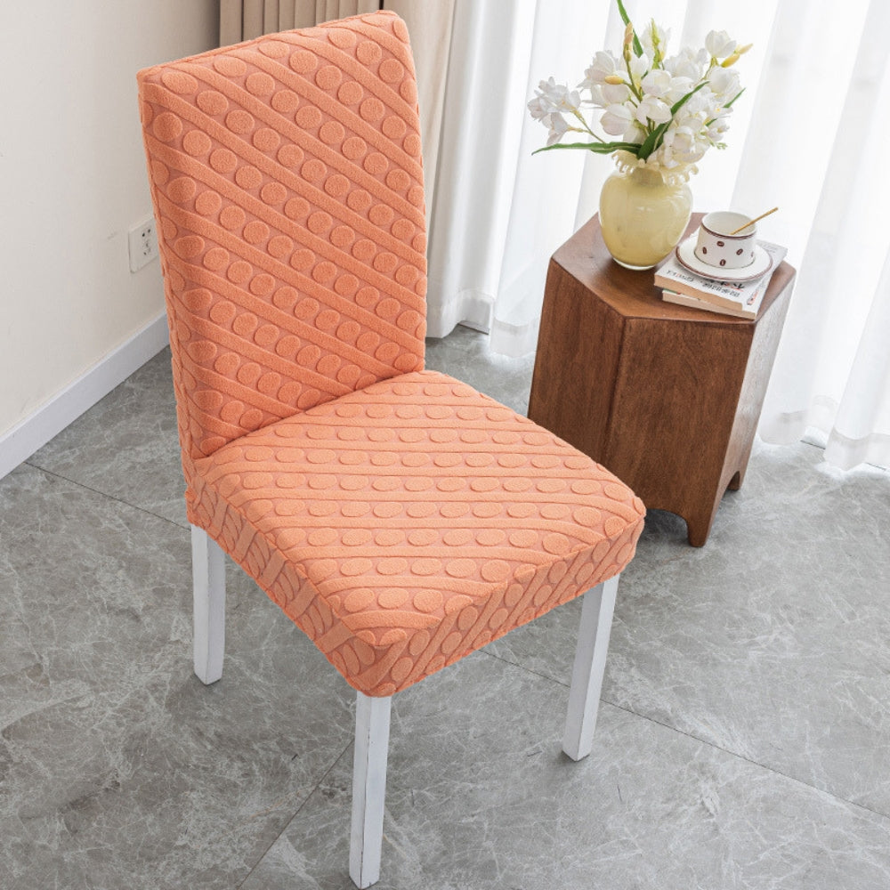 Seraphine Embossed Oval Knitting Dining Chair Cover Without Ruffles Peach Orange