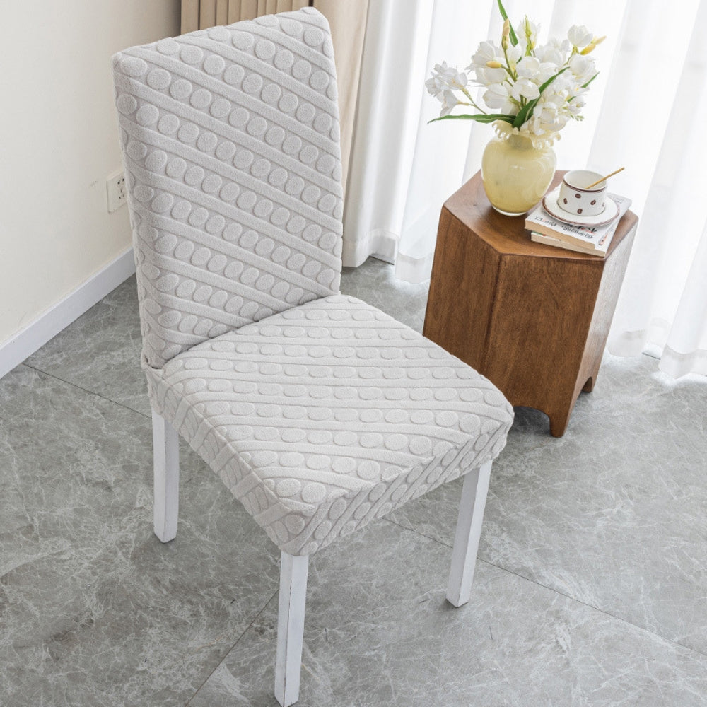 Seraphine Embossed Oval Knitting Dining Chair Cover Without Ruffles Pale Gray