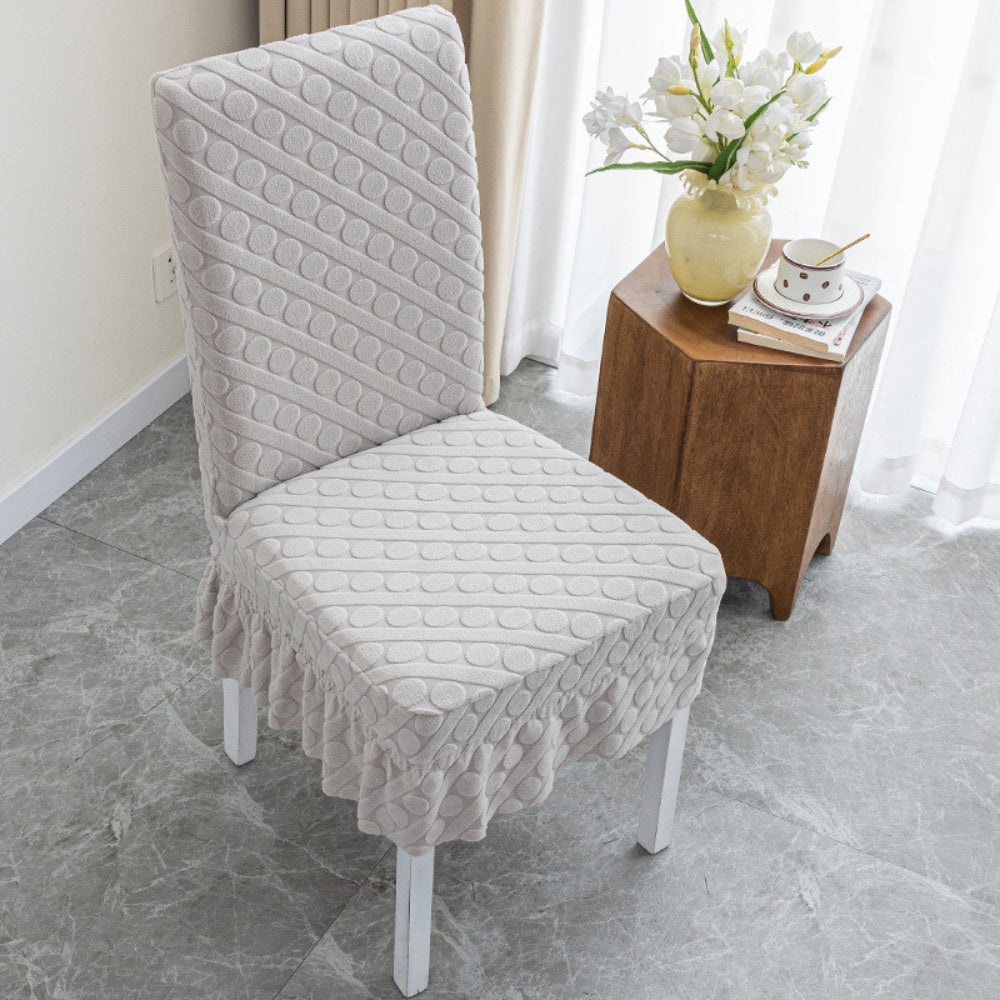 Seraphine Embossed Oval Knitting Dining Chair Cover With Ruffles Pale Gray