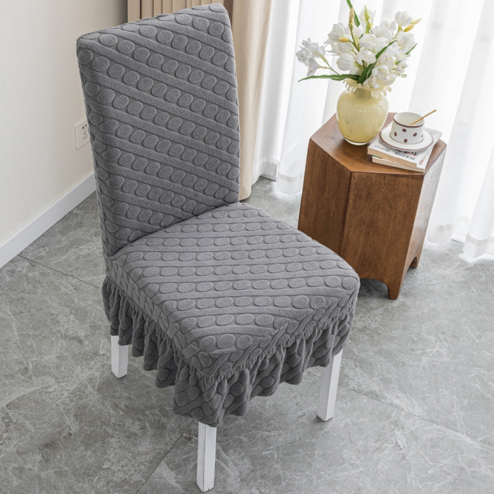 Seraphine Embossed Oval Knitting Dining Chair Cover With Ruffles Charcoal Gray