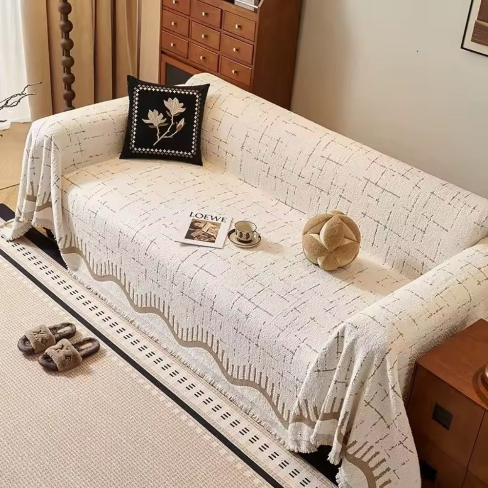Serene Horizon Lines Sofa Cover Ivory Glow