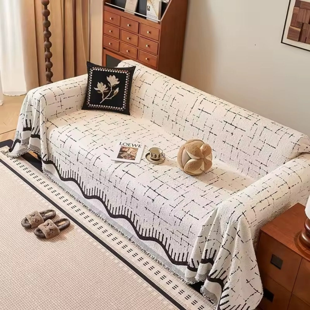 Serene Horizon Lines Sofa Cover Ebony Glow