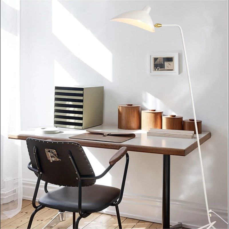 Serge Duckbill Post Modern Single Light Industrial Floor Lamp White