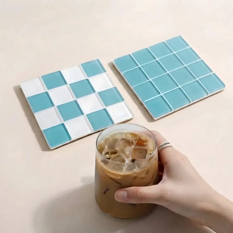 Checker Tile Coaster Set