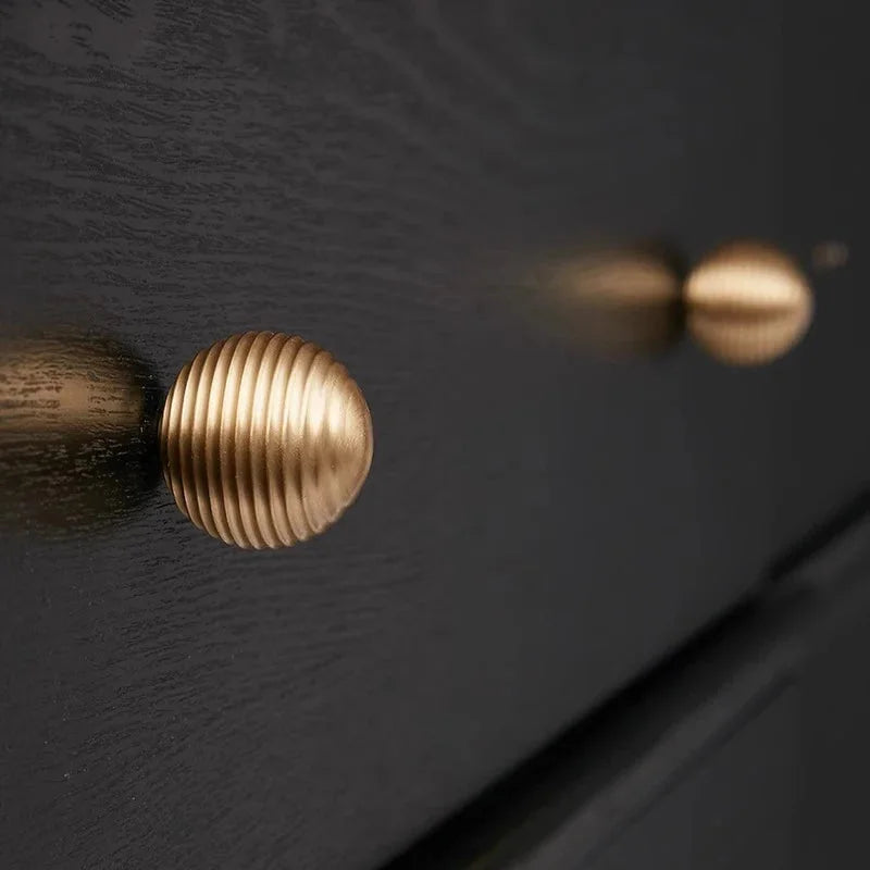 Ribbed Orb Brass Cabinet Knob