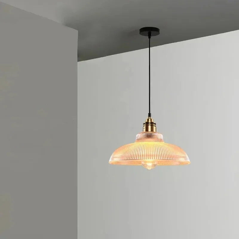 Linden Glow Ribbed Pendant Light Amber