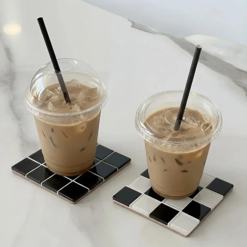 Checker Tile Coaster Set