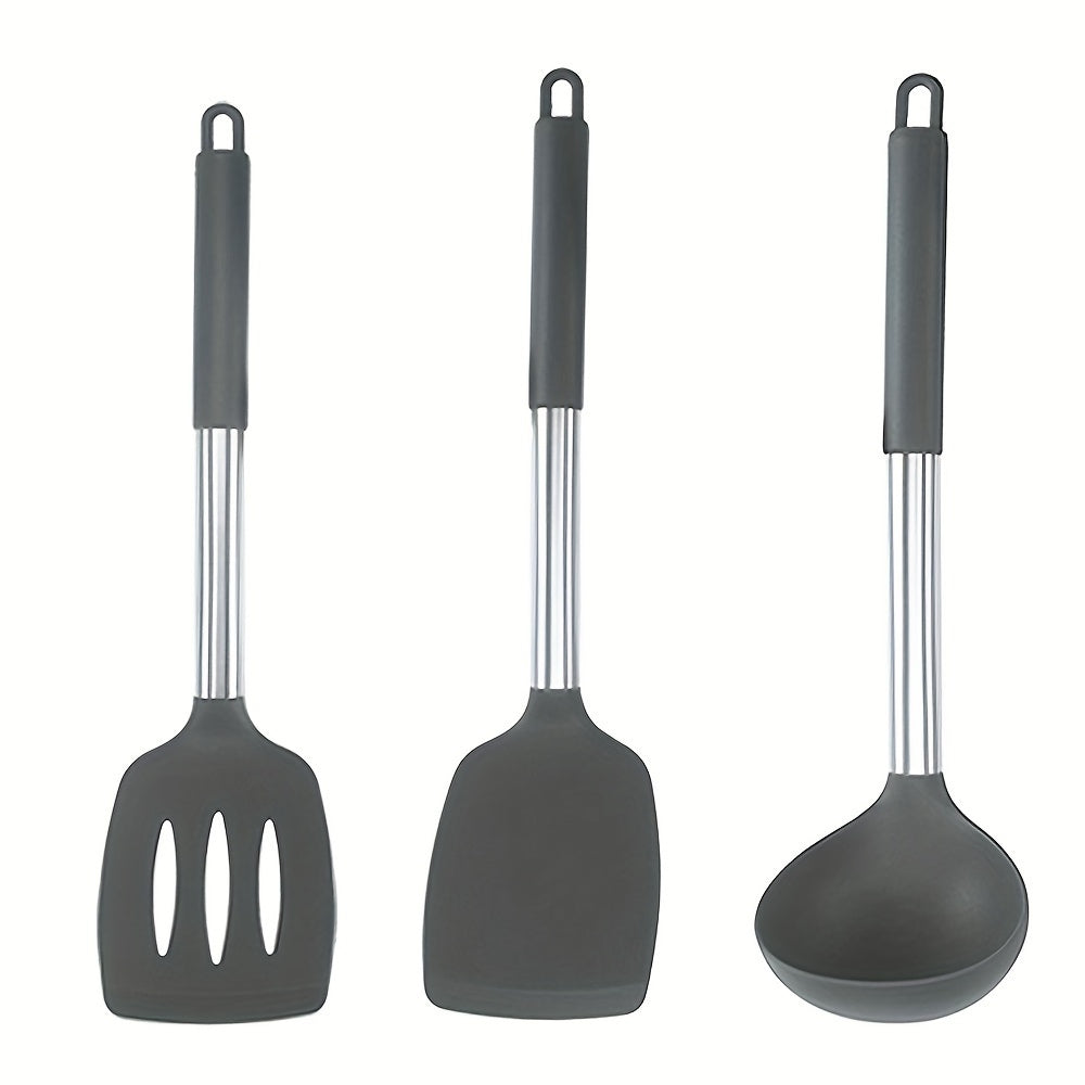 FlexiChef Silicone Kitchen Utensil Set | 3pcs Charcoal Black
