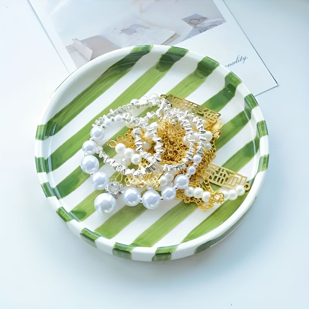 Silva Ceramic Stripe Jewelry Tray Olive Stripe