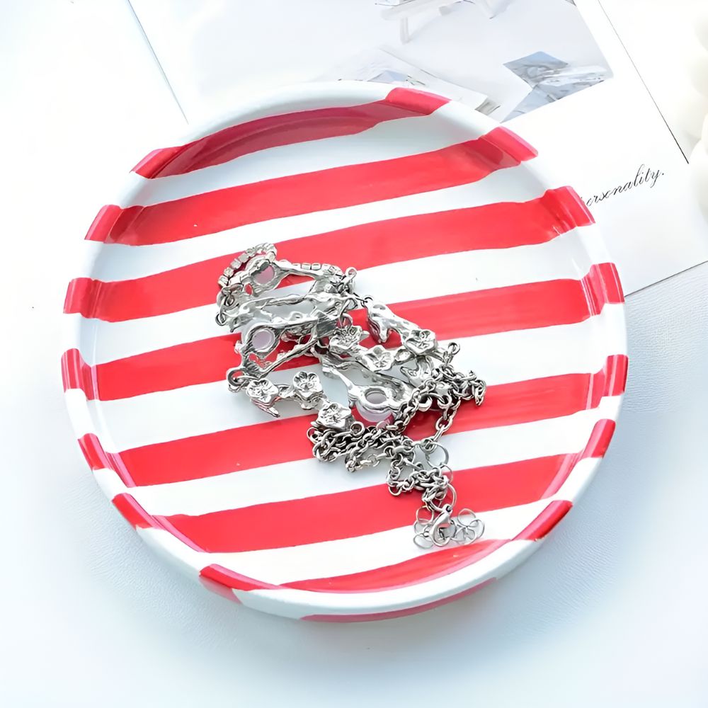 Silva Ceramic Stripe Jewelry Tray Rose Stripe