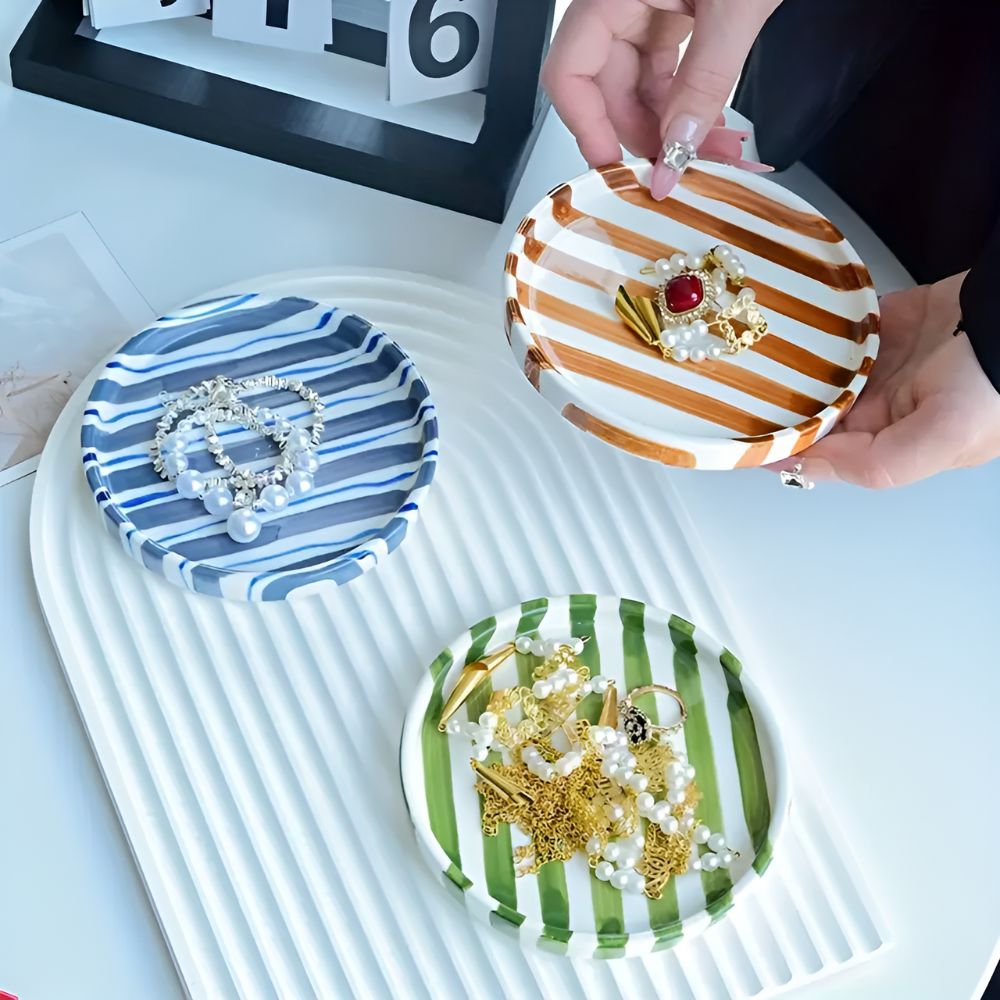 Silva Ceramic Stripe Jewelry Tray
