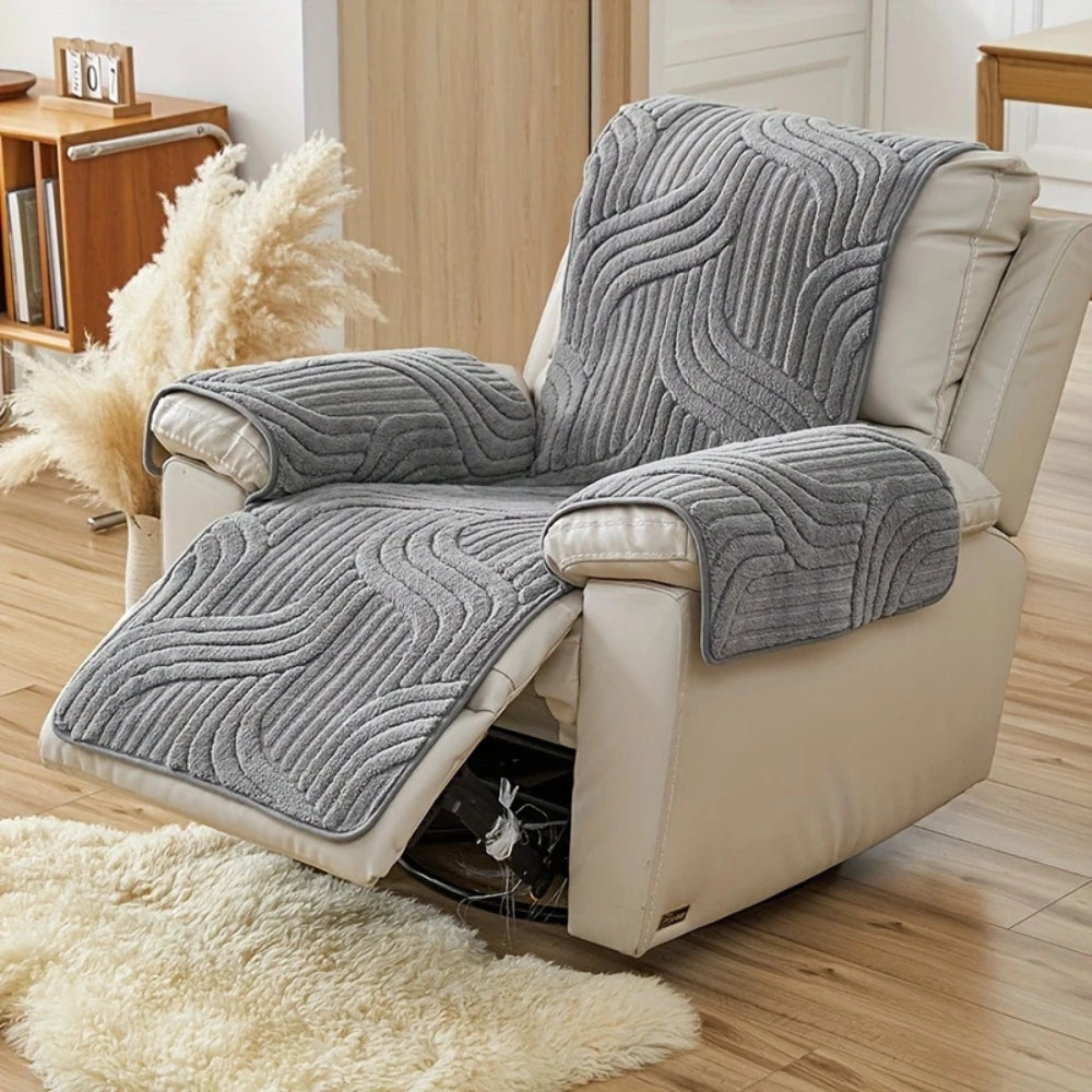 Silven Plush Thickened Anti-Slip Recliner Sofa Cover Granite Flow