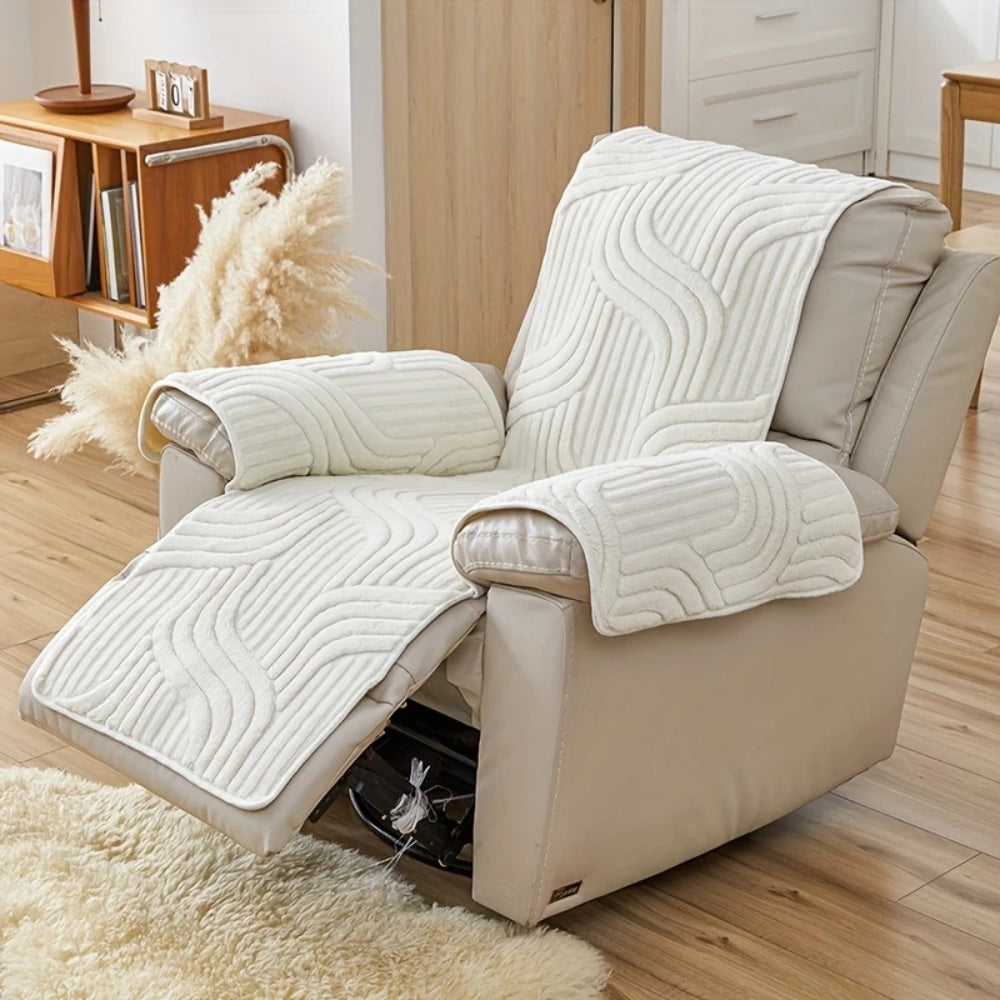 Silven Plush Thickened Anti-Slip Recliner Sofa Cover Ivory Drift