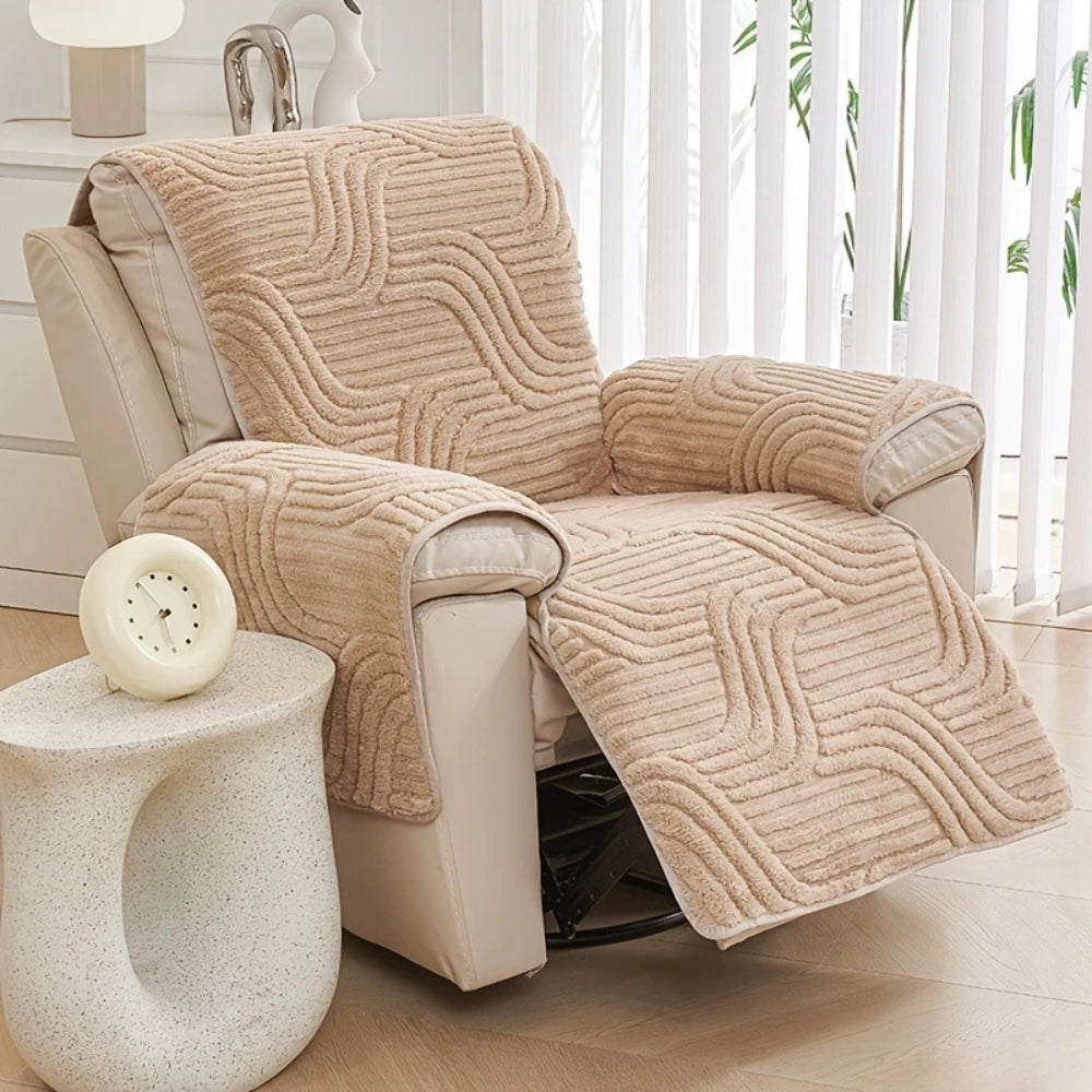 Silven Plush Thickened Anti-Slip Recliner Sofa Cover Sandstone Curl