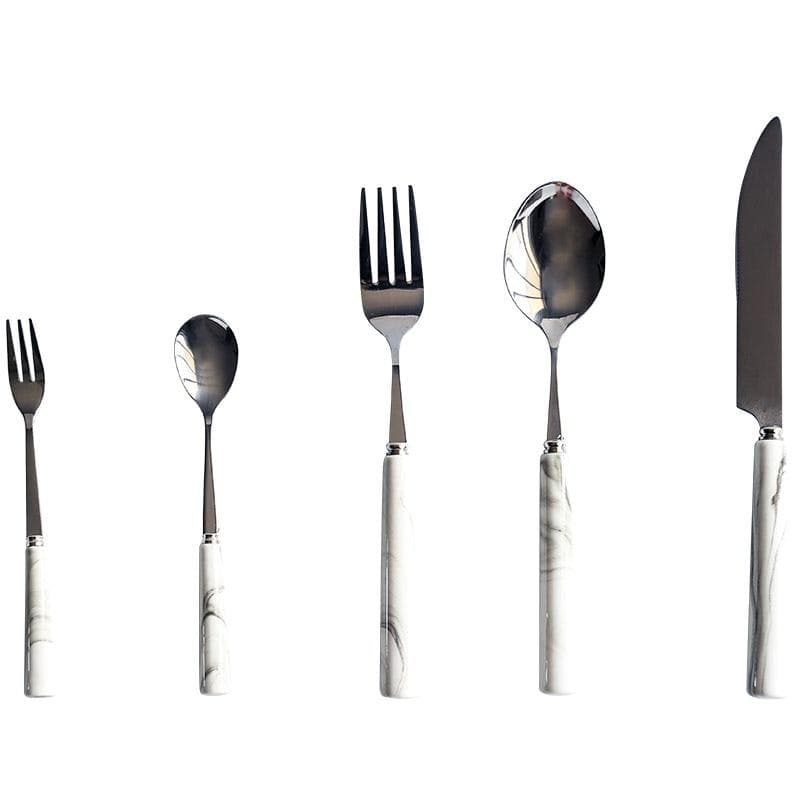 Silver & Marble Stainless Steel Luxury Flatware 5Pc Set - Final Sale