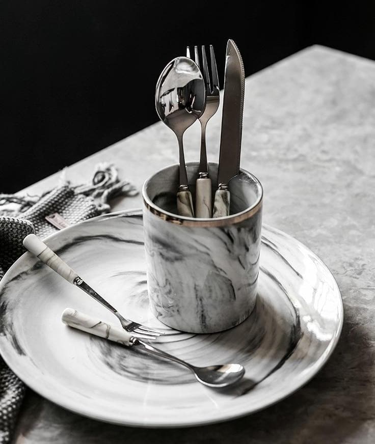 Silver & Marble Stainless Steel Luxury Flatware 5Pc Set - Final Sale