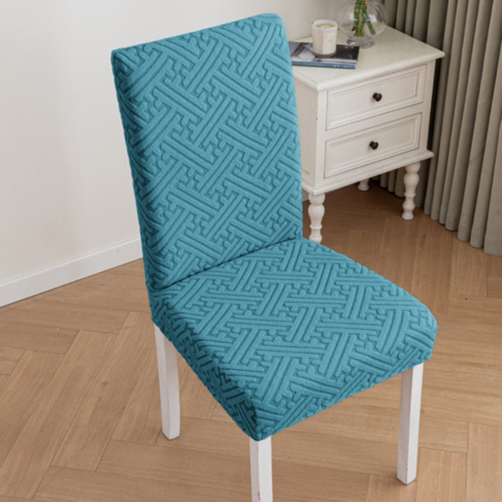 Silvra Elastic Lattice Dining Chair Cover Teal Velvet
