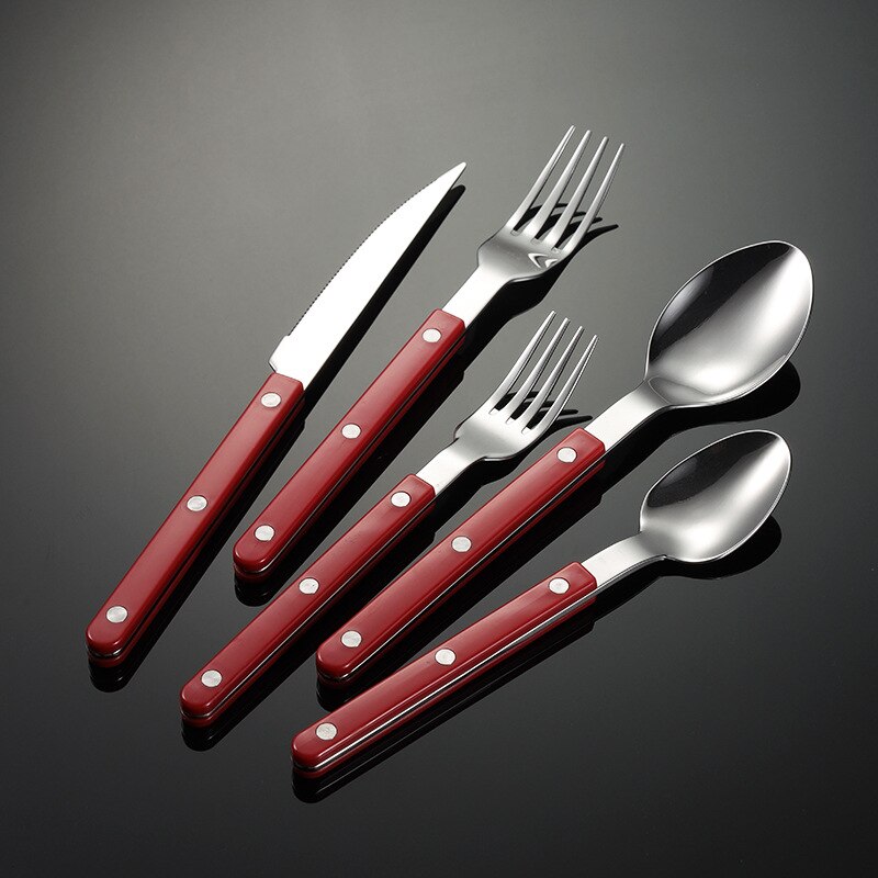 Skol Retro Flatware in Brushed Stainless Steel Dark red - 5pcs
