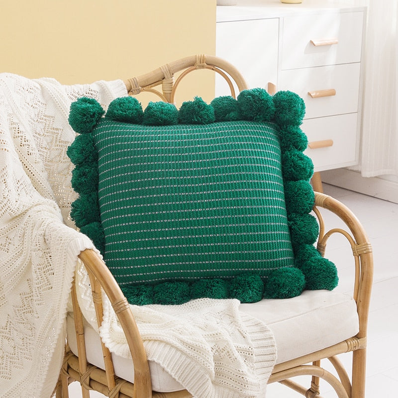Smock & PomPom Square Pillow Cover Green