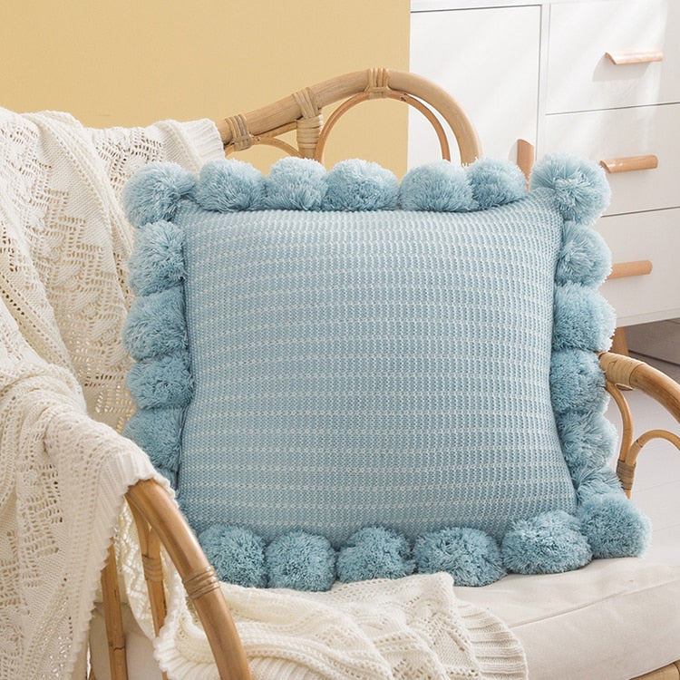 Smock & PomPom Square Pillow Cover Light Blue