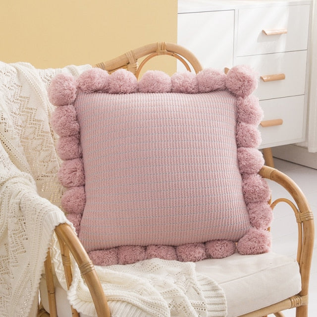 Smock & PomPom Square Pillow Cover Pink