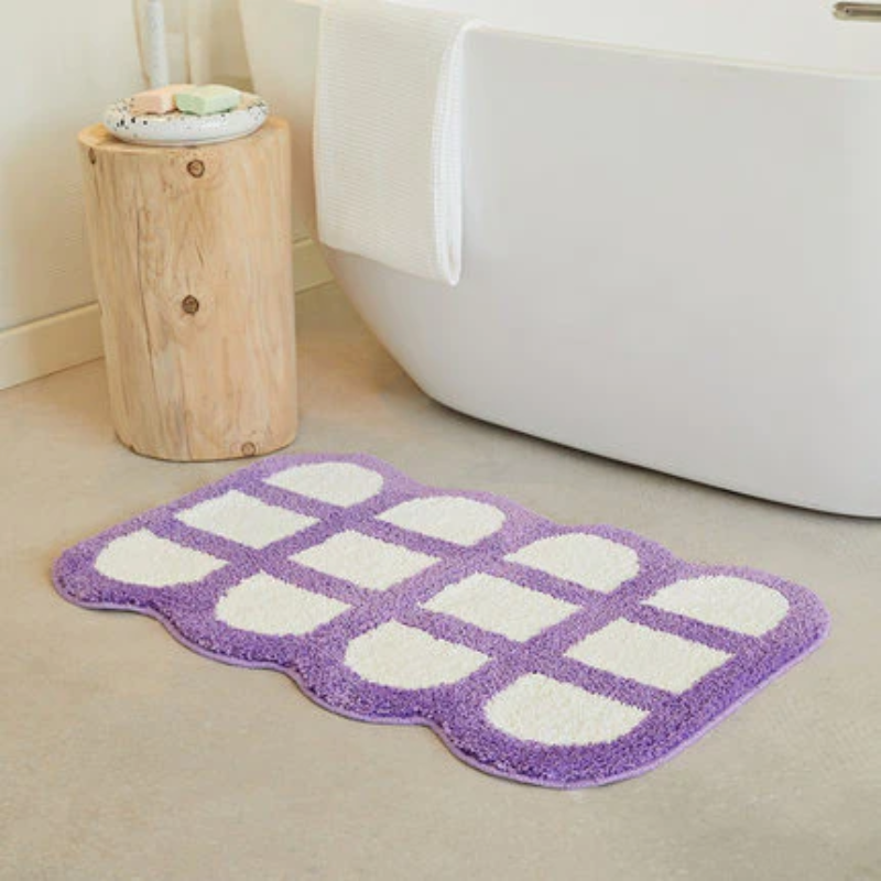 Soft Checkered Carpet Rug White Violet