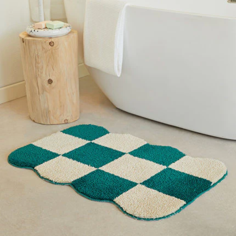 Soft Checkered Carpet Rug Green Brown