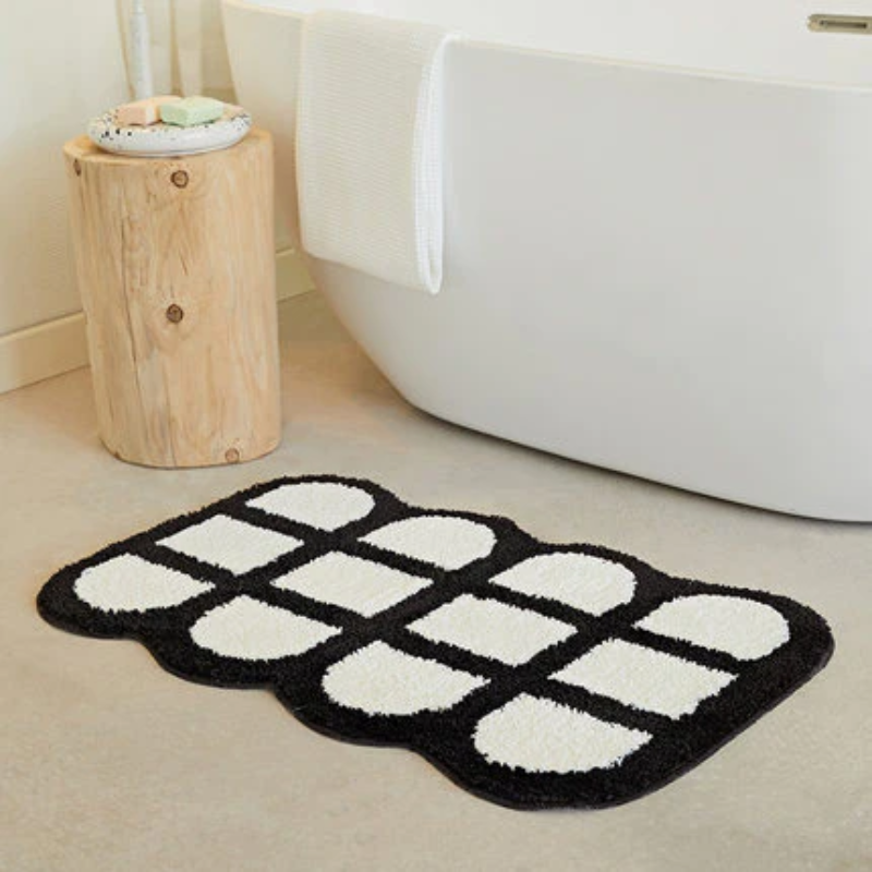 Soft Checkered Carpet Rug White Grid