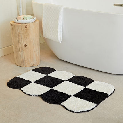 Soft Checkered Carpet Rug White Black