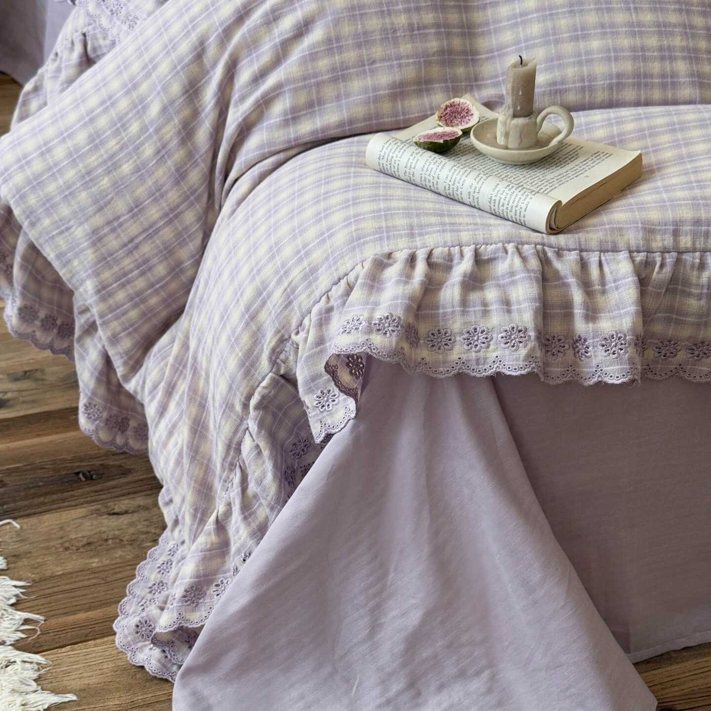 Lavender Plaid Ruffle Bedding Set – Cotton Muslin