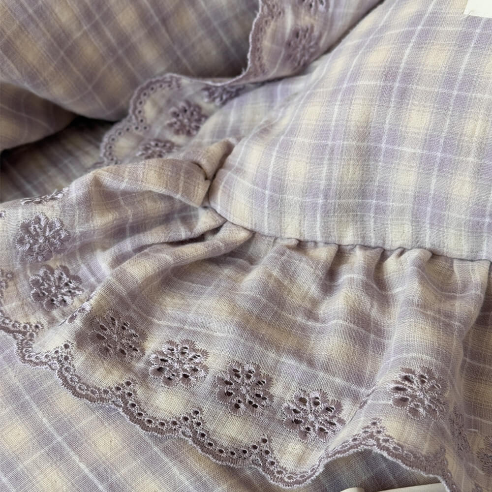 Lavender Plaid Ruffle Bedding Set – Cotton Muslin