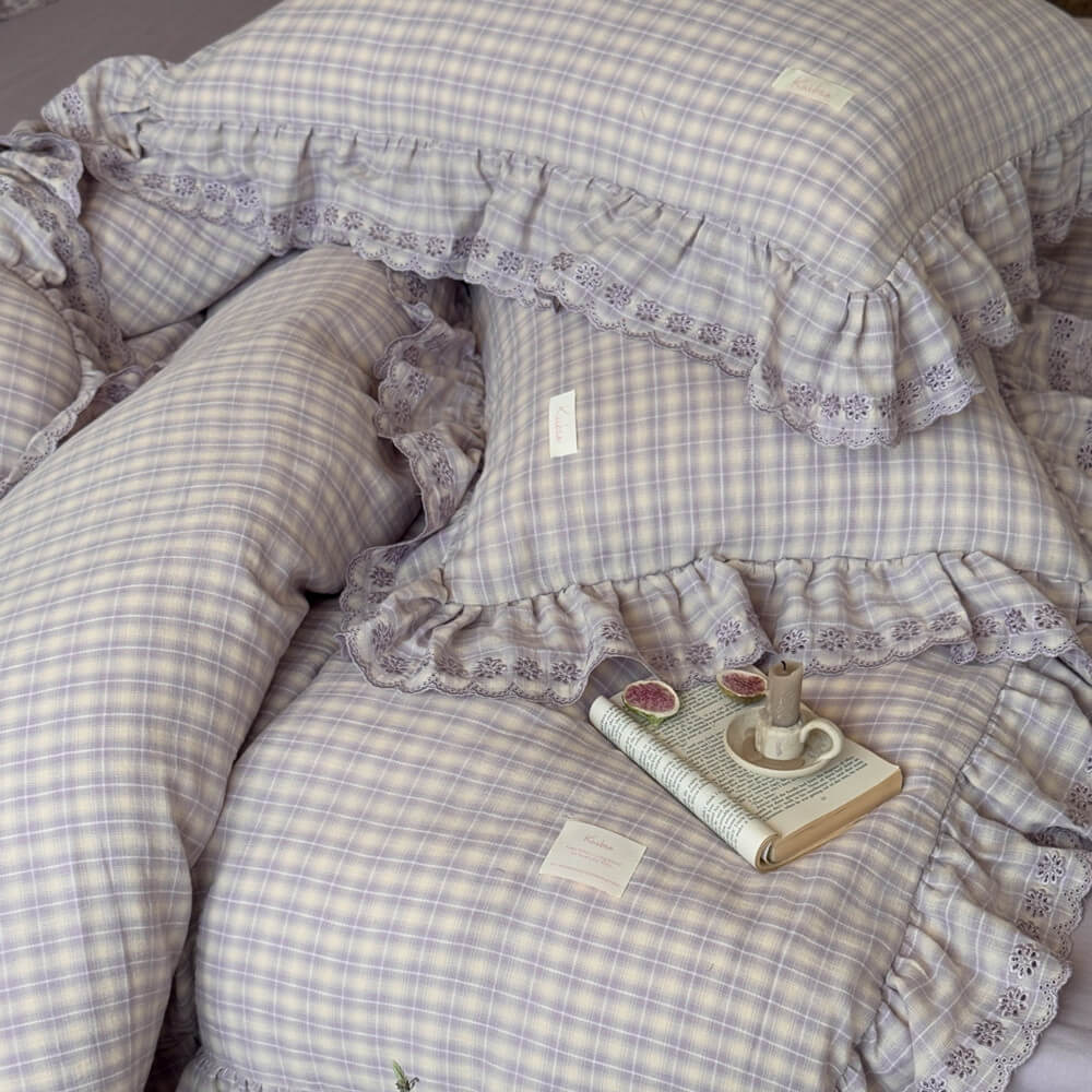 Lavender Plaid Ruffle Bedding Set – Cotton Muslin