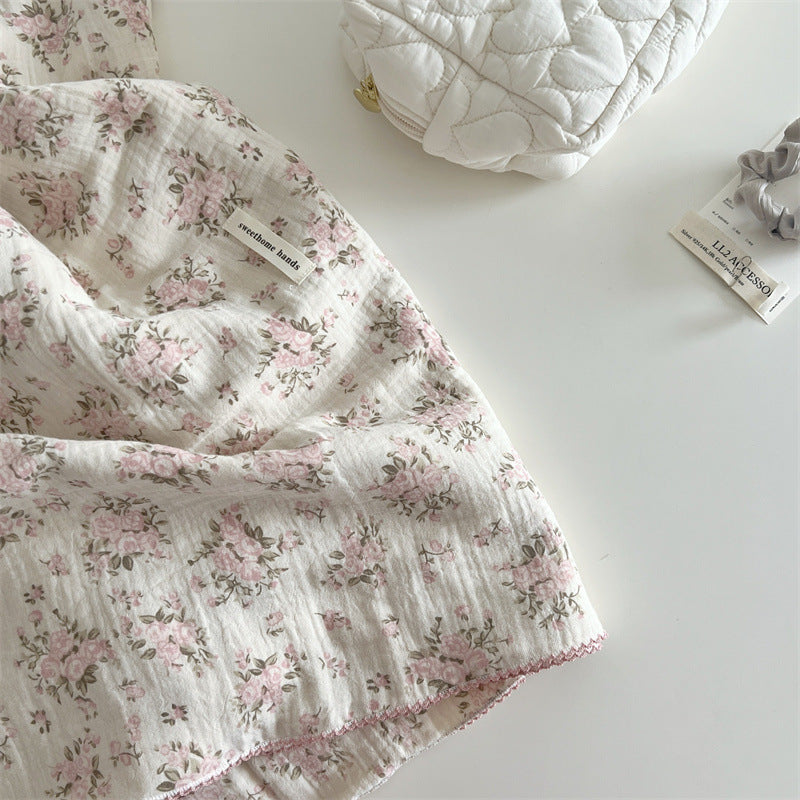 Rosebud Pink Floral Baby Blanket – Cotton Muslin