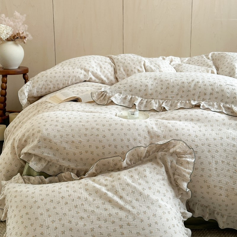 Floral Cotton Muslin Bedding Set – Ruffled Queen & Twin