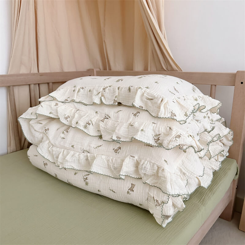 Bunny Ruffle Toddler Bedding Set – Cotton Muslin