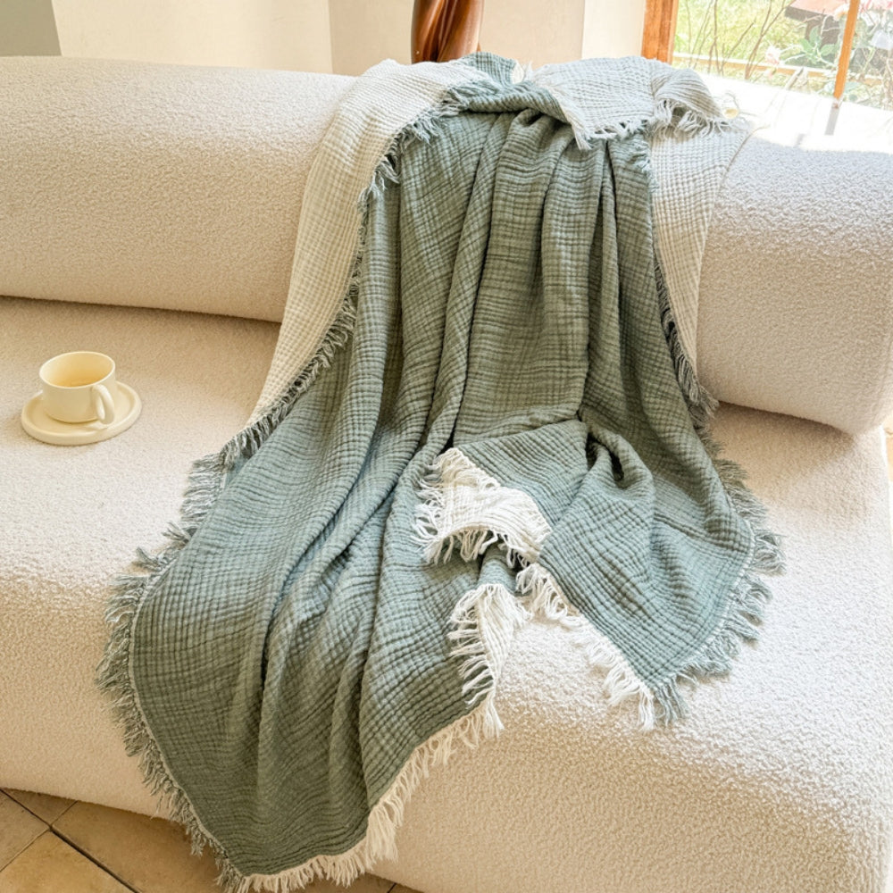 Soft Muslin Breathable Cotton Gauze Blanket Sage Leaf