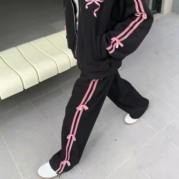 Coquette Bow Hoodie Black Set (Hoodie + Pants)