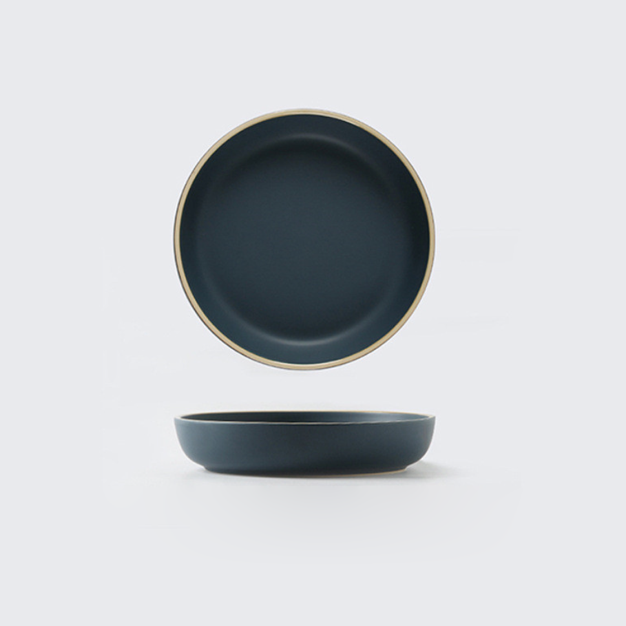 Soho Ceramic Stoneware Dinner Plates Navy 8 inch Deep Plate