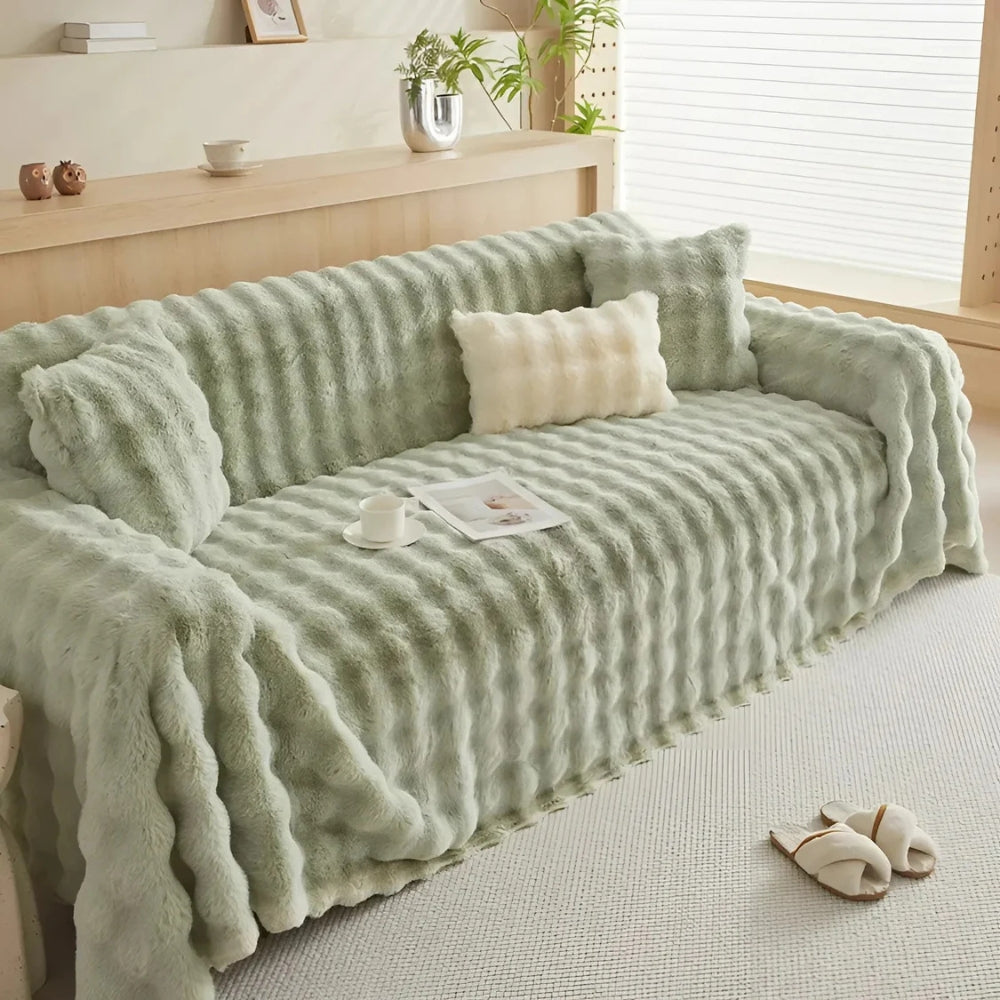 Rabbit Faux Fur Blanket Soft Sofa Cover Sage Drift
